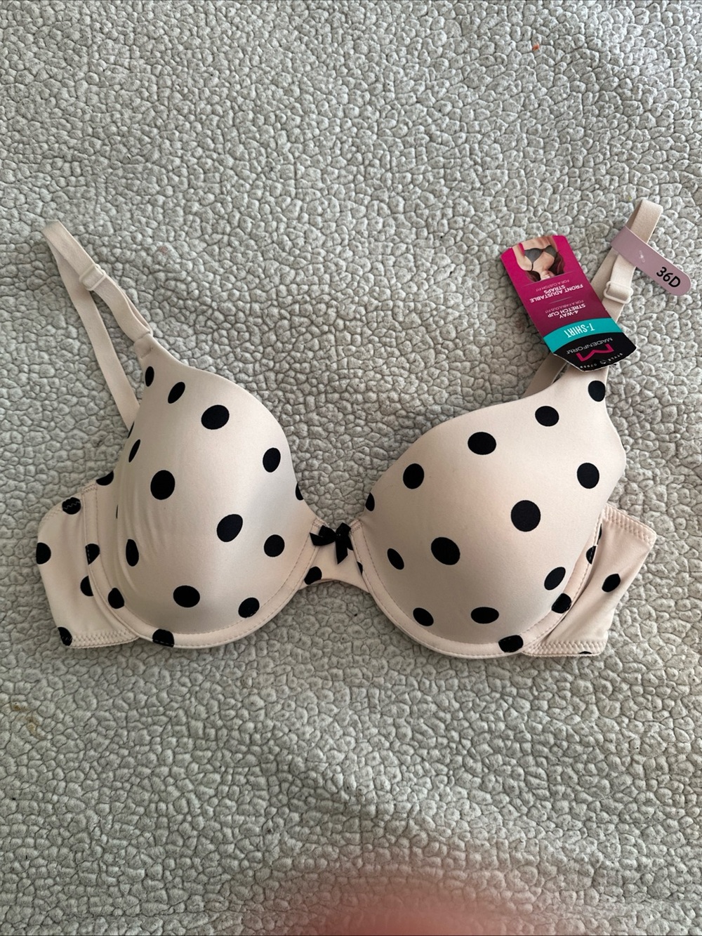 Maiden form Polka Dot T-Shirt Bra  Nude with Black Dots 36D